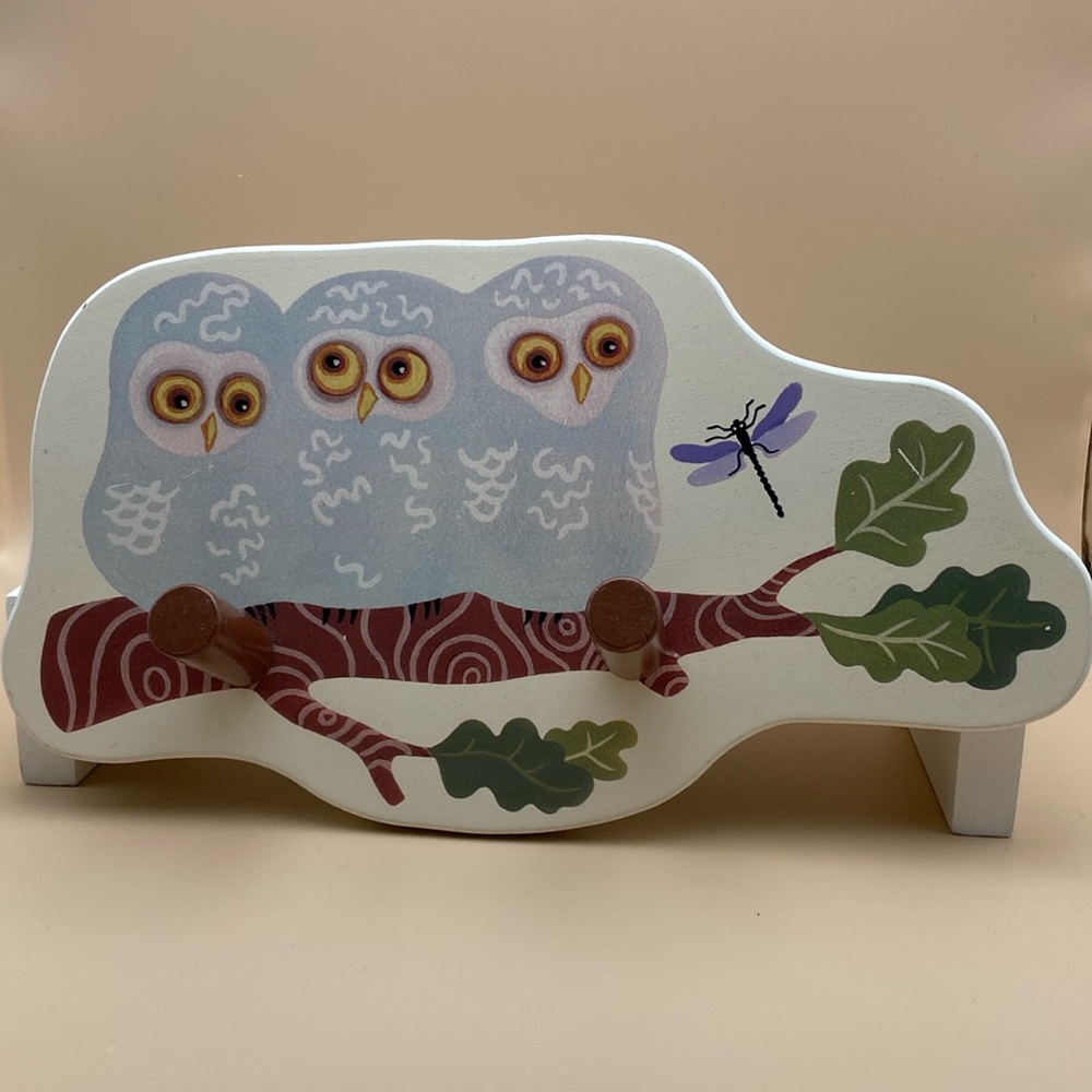 Vintage IKEA Wooden Wall Hanging Hooks or Pegs on a Baby Owl Plaque